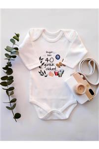 Happy Onesie Co 40 Günlük Uzun Kol Organik Baskı Bebek Body