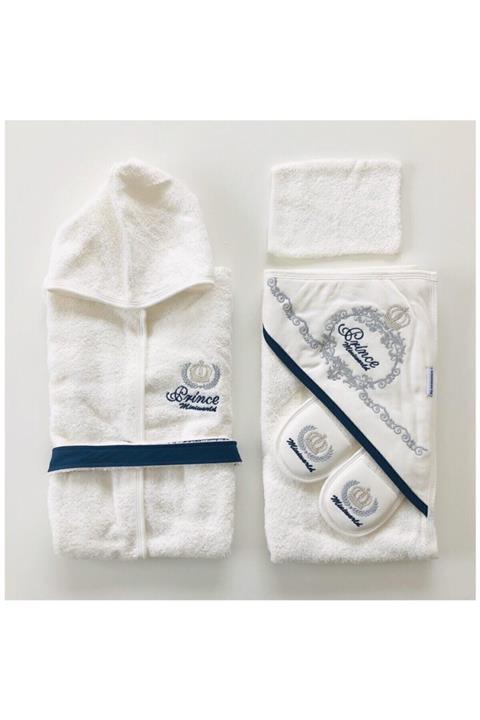 Miniworld Erkek Lacivert Pamuk Prens Bornoz Seti