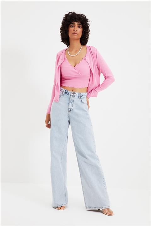 TRENDYOLMİLLA Pembe Bluz - Hırka Triko Takım TWOAW21HI0111