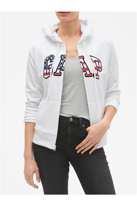 GAP Kadın Beyaz Logo Kapüşonlu Sweatshirt