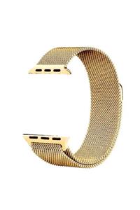 Apple Watch 44 Mm Uyumlu Hasır Metal Kordon Kayış Kılıf Gold Renk + Popsocket