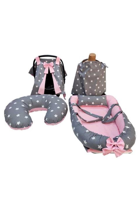 Baby Yuppy Full Ortopedik Terletmeyen Kumaş Baby Nest Emzirme Minder 5 Li Set Pembe