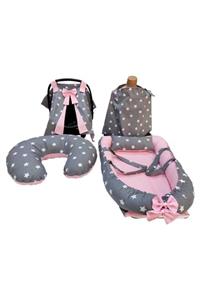 Baby Yuppy Full Ortopedik Terletmeyen Kumaş Baby Nest Emzirme Minder 5 Li Set Pembe