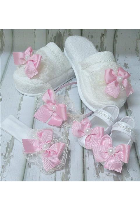 Azebu Lohusa Tacı Terliği Bebek Patik Ve Bant Seti