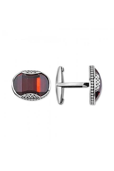 Tesbihname Kırmızı Taşlı Kol Gümüş Düğmesi