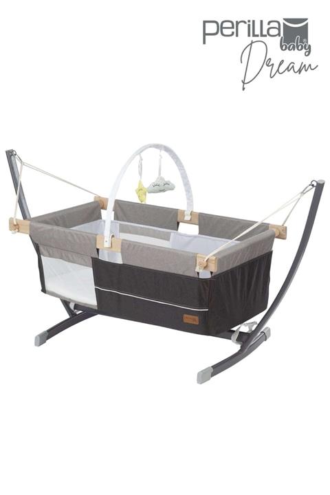 Perilla Dream Ahşap Kenarlı Cibinlikli Oyuncaklı Bebek Hamak Beşik Siyah