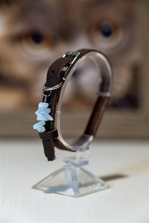 Monte Store Deri Kedi Tasması Kahverengi Akuamarin