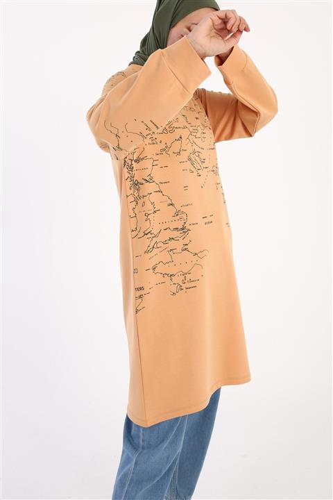 ALLDAY Açık Sarı Reglan Kol Baskılı Sweat Tunik