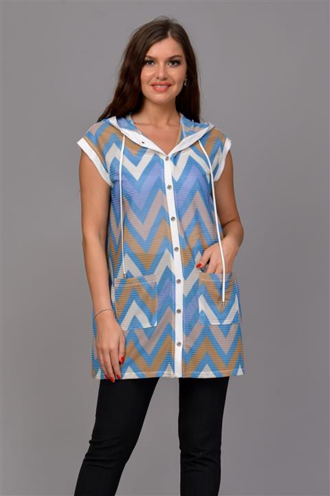 TUSSE Kadın Mavi Fileli Kapüşonlu Dijital Yelek