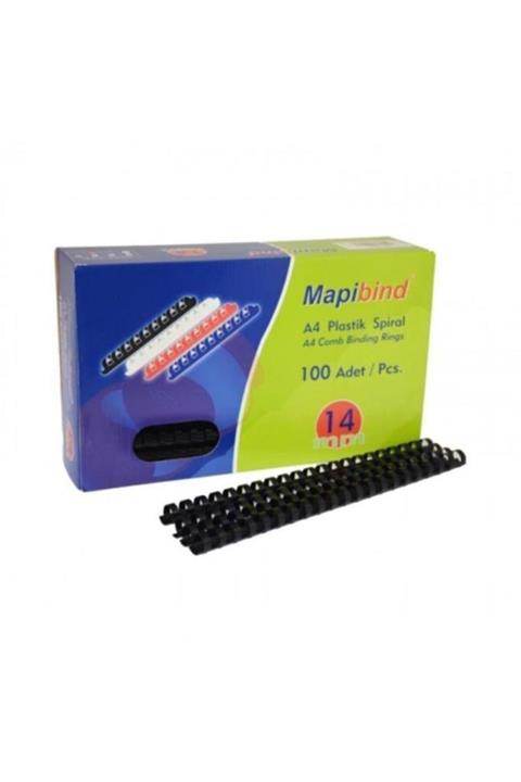 MAPİBİND Spiral Plastik 115-135 Sy 100 Lü 14 Mm Siyah 201 14 01