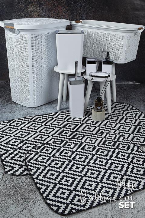 vipgross Banyo Takımı Seti Beyaz-siyah 10 Parça 605b.606b.eit.beyaz.gümüş.odakokusu.black