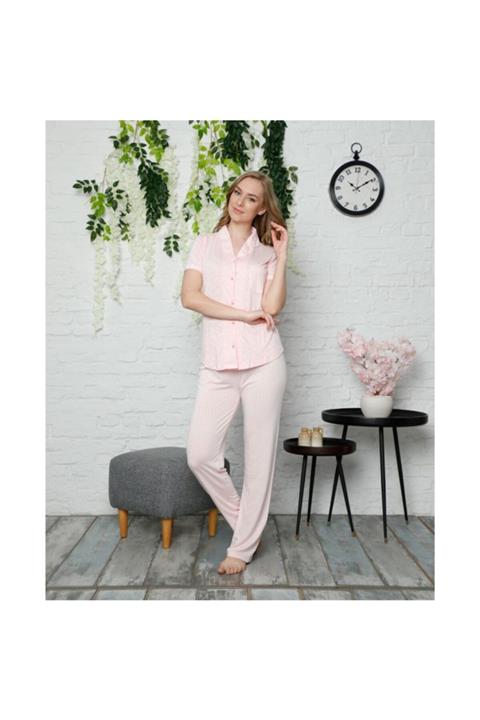 ALİMER Kadın Özel Tasarım Çizgili Pijama Takım