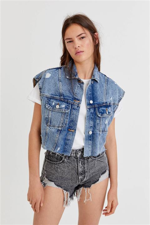 Pull & Bear Paçaları Dikişsiz Denim Şort