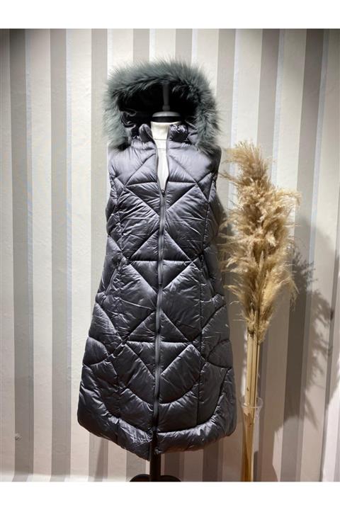 MaviMoure Kadın Gri Ara Boy Şişme Yelek