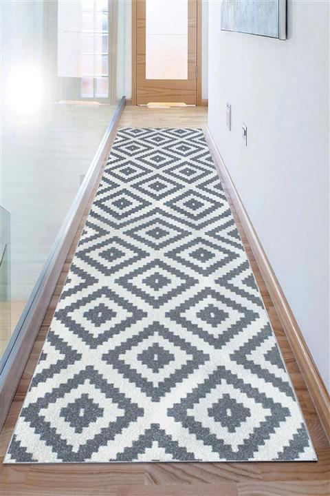 Saray Halı Luna Ozd12 Gri / Beyaz 100x500 Cm Kesme Yolluk Halı