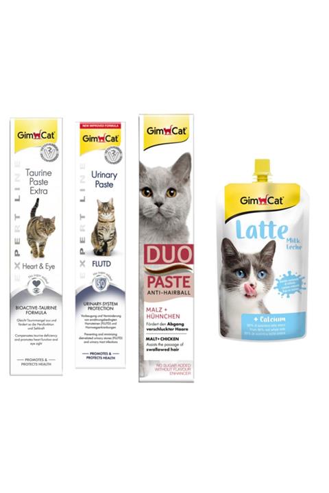 Gimcat Taurine 50gr + Urinary 50gr + Kedi Macunları + Milk Latte Calcium Sıvı Kedi Sütü 200 Ml