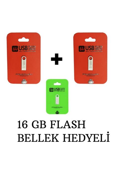 POWERWAY 2 Adet 64 Gb Metal Usb Flash Bellek +16 Gb Metal Flash Bellek Hediyeli