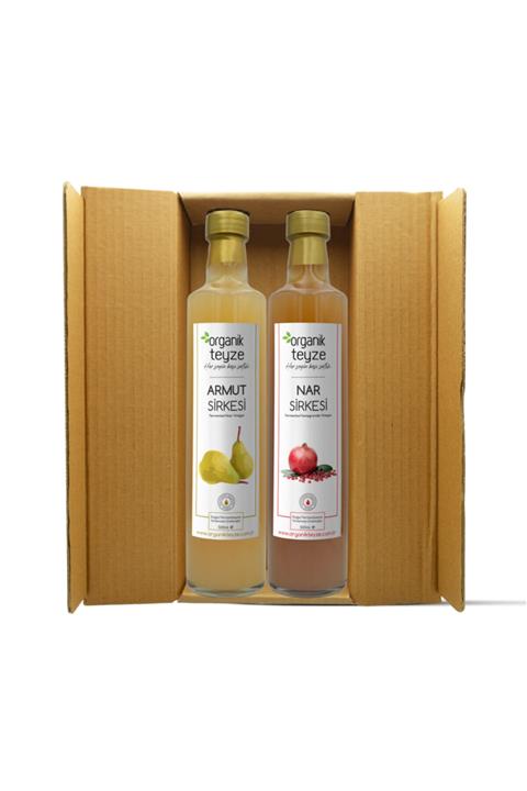 Organik Teyze Doğal Fermantasyon Armut Sirkesi & Nar Sirkesi 500ml 2'li Yılbaşı Sağlık Paketi