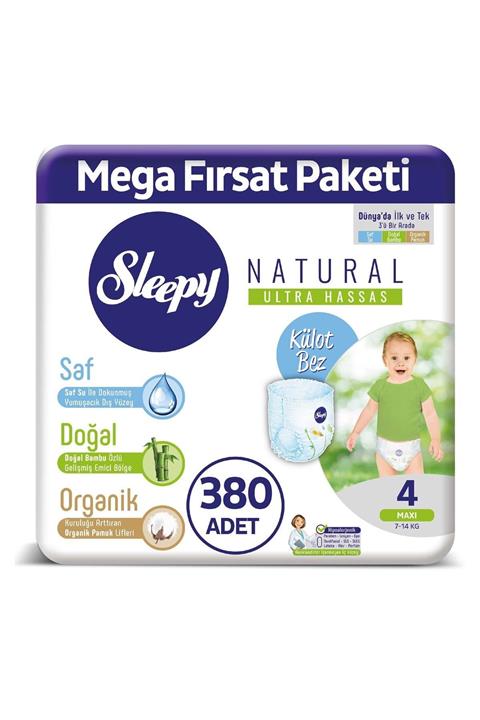 Sleepy Natural Külot Bez 4 Numara Maxi Mega Fırsat Paketi 380 Adet