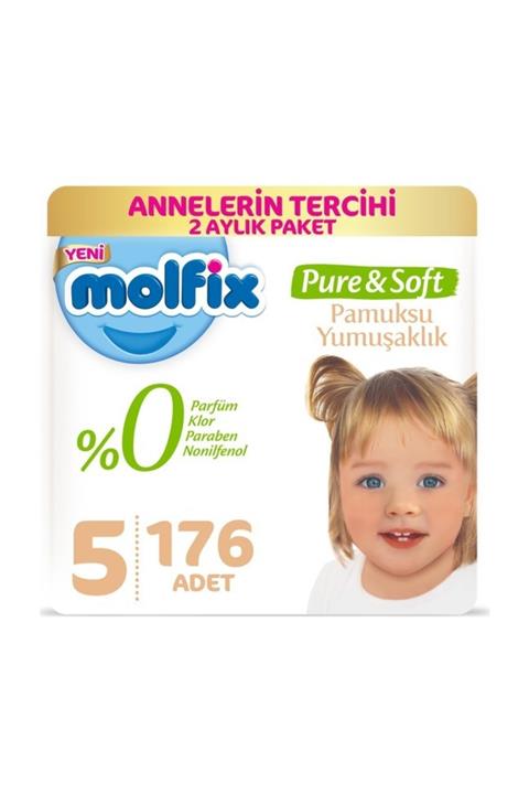 Molfix Pure&Soft Bebek Bezi 5 Beden 11-18 Kg 44lü 4 Paket 176Adet
