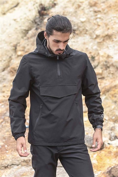 Fiyort Erkek Siyah Nordas Kanguru Yağmurluk