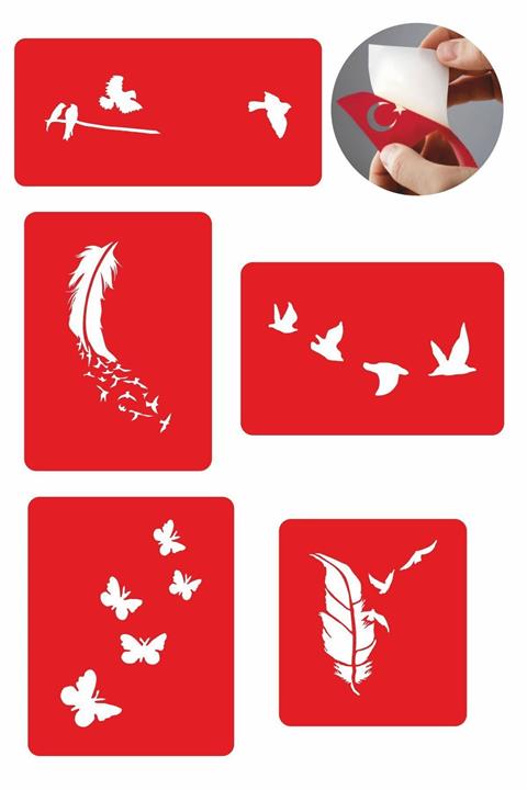 ONE SPRAY TATTOO Kelebek Ve Tüy Modelleri 5 Adet Geçici Dövme Ve Kına Deseni Spreysiz