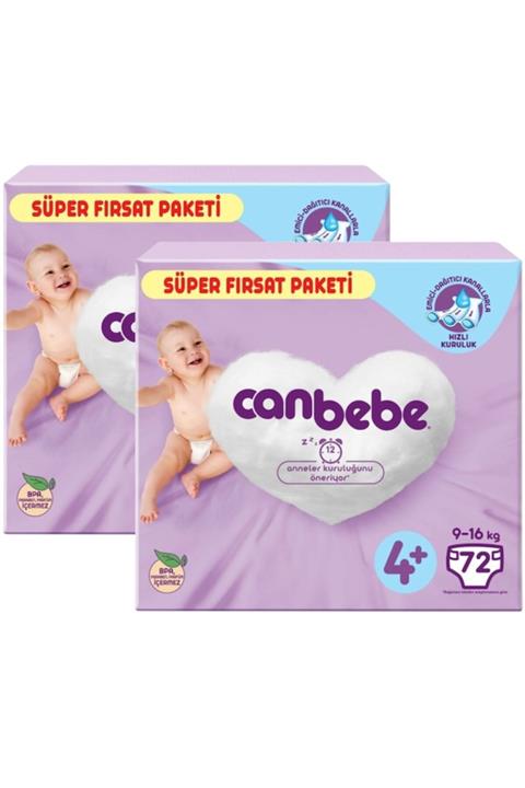 Canbebe Bebek Bezi 4+ Beden Süper Fırsat Paketi 72*2=144 Adet