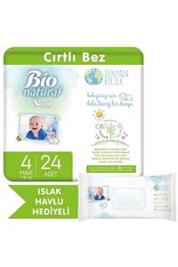 Sleepy Bio Natural Bebek Bezi 4 Numara Maxi 24 Adet + Bio Natural Islak Havlu Hediyeli