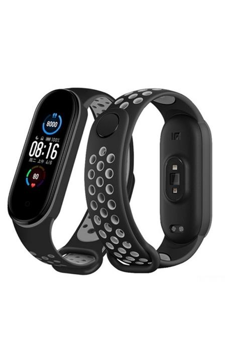 UnDePlus Xiaomi Mi Band 4 Kordon Delikli Nike Kayış Bileklik Siyah Gri