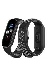 UnDePlus Xiaomi Mi Band 4 Kordon Delikli Nike Kayış Bileklik Siyah Gri