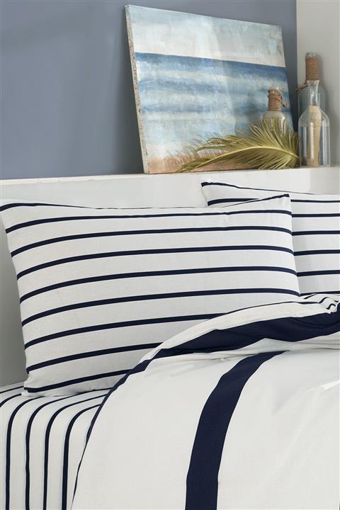 Cote Blanc Simple Line Mavi %100 Pamuk Ranforce 2'li Yastık Kılıfı 50x70