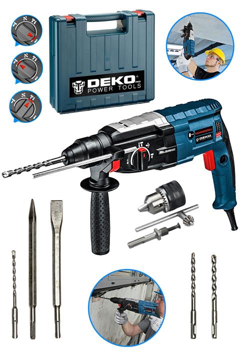 DEKOPRO POWER TOOLS Alman 3000 W Kırıcı Delici Hilti Matkap Metal Şanzumanlı + Yedek Mandren + Gri