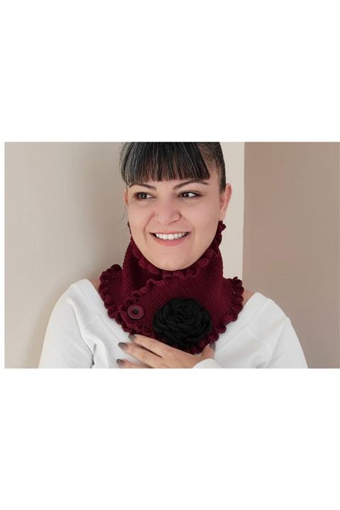 B&B Boutique Fashion Kadın Bohem Boyunluk Fırfırlı Ve Gül Detaylı Otantik Hippi El Örgüsü