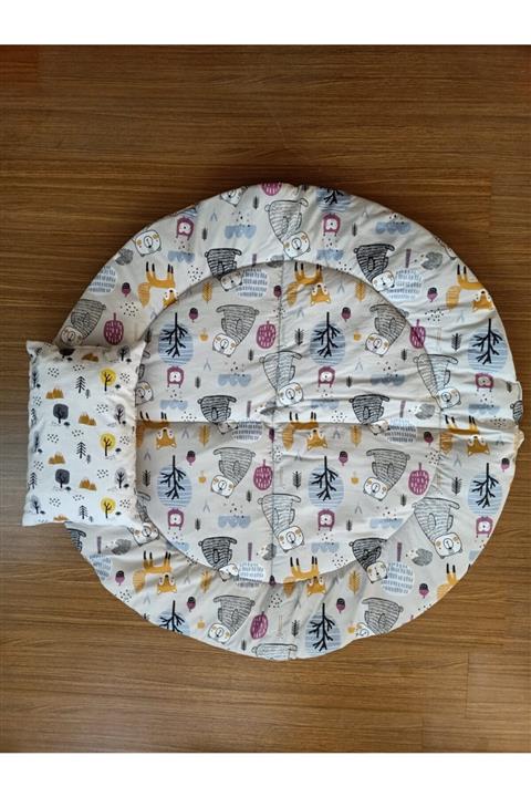 Handmade Hardal Çift Taraflı Ayı Ve Tilkili 100cm Oyun Matı, Çok Amaçlı Oyun Matı