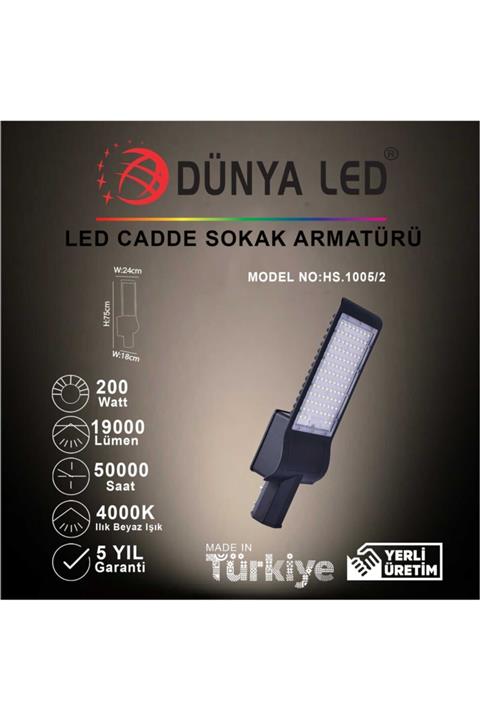 DÜNYA LED Hs.1005/2 Cadde 200w Led Cadde Sokak Arm.ü 4000k Ilık Beyaz Işık