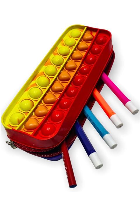 toysandmore Pop It Push Kalp Kalemlik Bubble Fidget Zihinsel Stres Oyuncağı Gökkuşağı Çanta Popit