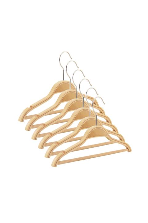 NYN Ahşap 7-14 Yaş Çocuk Elbise Askısı Naturel Renk 6 Adet