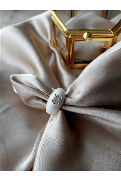 sun studıo Tek Taş Beyaz Ayarlanabılır Kararma Yapmaz Yüzük