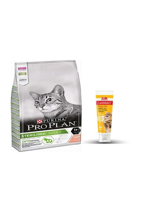Proplan Kısırlaştırılmış Somonlu Kuru Kedi Maması 3 kg + Bio Petactive Malt Pasta 100 ml