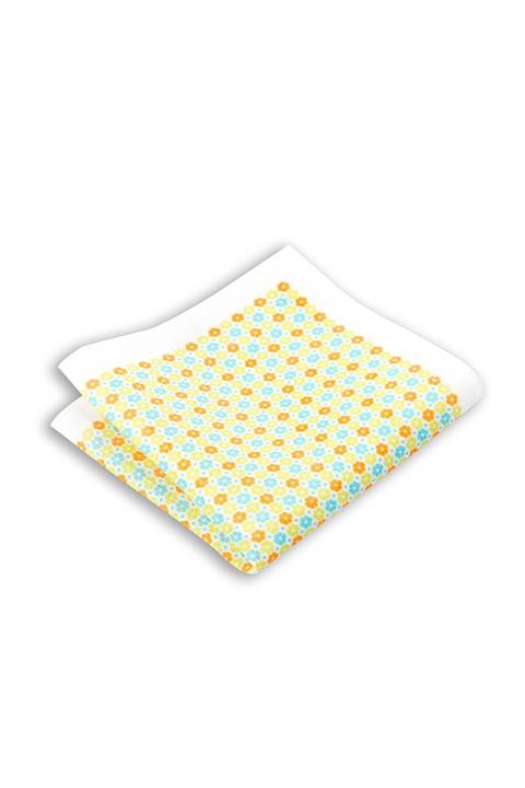 1001 Kravat Çiçek Desenli Yeşil Renkli 33x33 Cm Ölçülerinde Keten Cep Mendili