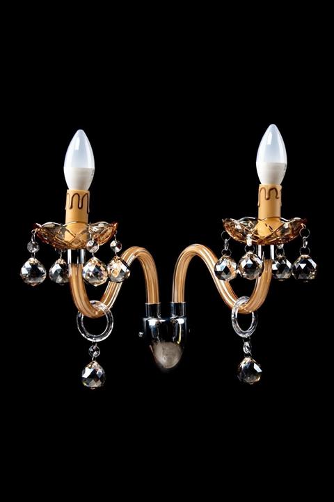 Sinem Avize Alara Taşlı Krem Cam Kollu 2'li Aplik