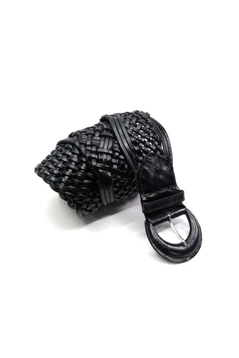 Cascades Leather El Örgüsü Handmade Hakiki Deri Siyah Renk Geniş Kadın Kemer