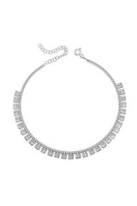 Candie Silver Gurmet Zincirli Kare Zirkon Taşlı Rodyum Kaplama 925 Ayar Gümüş Halhal