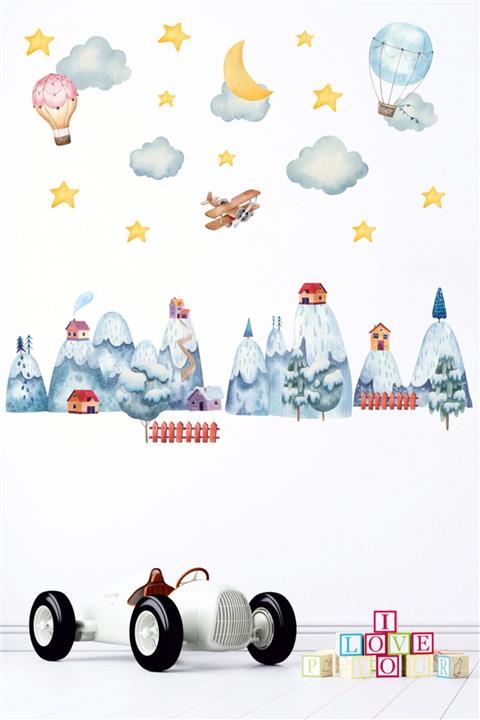 BK Decor Sevimli Kasaba Ve Gökyüzü Çocuk Odası Duvar Sticker