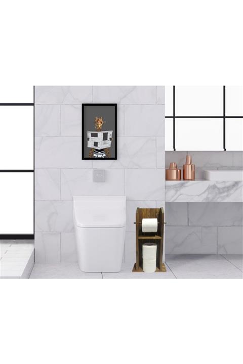 BK Home Doğal Masif Ahşap Tuvalet Kağıtlığı Ve Dekoratif Ahşap Siyah Çerçeveli Tablo Seti-12