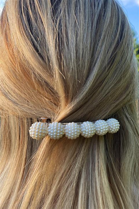 QP Angel's Inci Saç Tokası Otomatık Peas Pearl Cream Krem