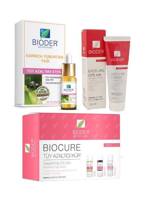 Bioder Karınca Yumurtası Yağı 30 ml - Tüy Azaltıcı+vücut Serum 3x10 ml+vücut Krem 130 ml