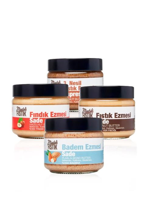 Mıstık Fıstık 3,nesil Fıstık, Sade Fındık, Sade Fıstık Ve Badem Ezmesi 4'lü Set