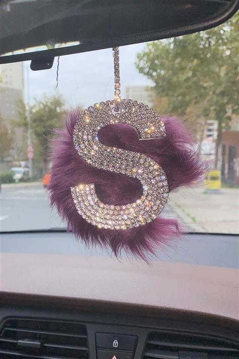 Arabasına Aşıklar Kulübü Mor Tüylü S Harfli Taşlı Dikiz Ayna Aksesuarı