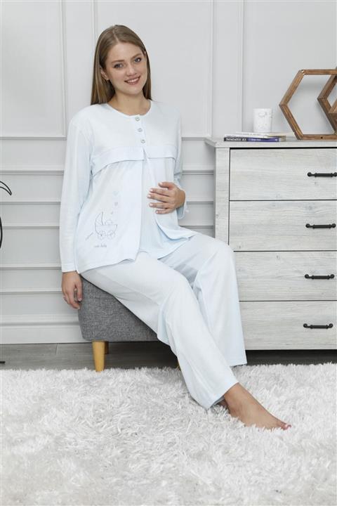 Manolya Kadın Uzun Kollu Yaka Düğmeli Ve Cepli 2'li Hamile Lohusa Pijama Takımı 1000